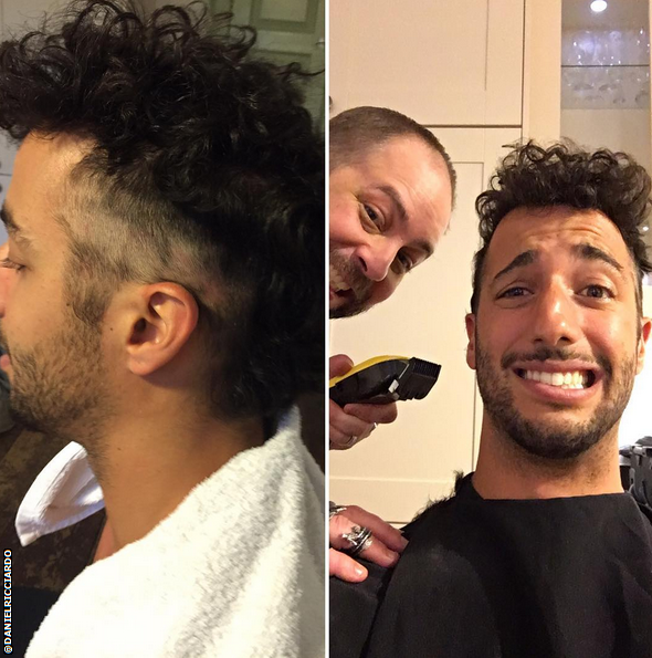 Daniel Ricciardo getting a hair cut