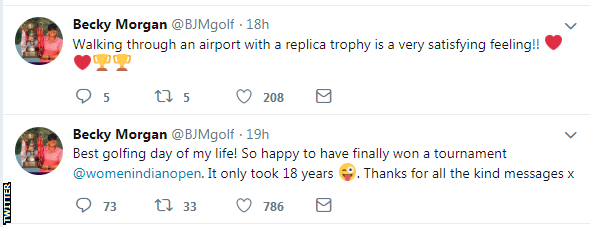 Becky's tweets about winning