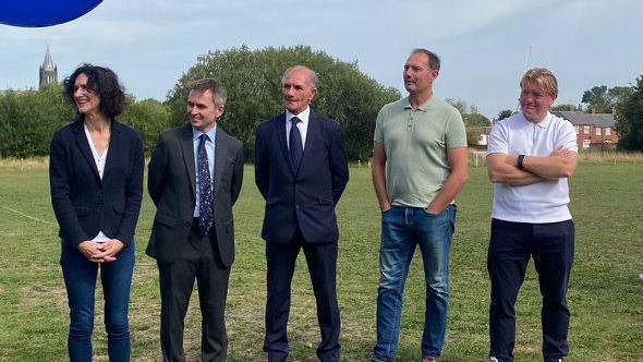 From left: CEO of the Leeds United Foundation Frances Milner, MP Mark Sewards, ex-footballers Paul Reaney, Noel Whelan and Stuart McCall