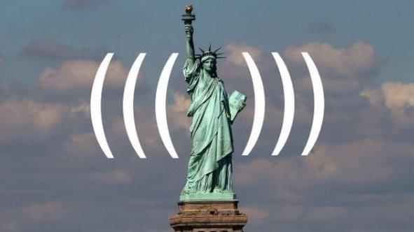 A picture of the Statue of Liberty is surrounded by parentheses.