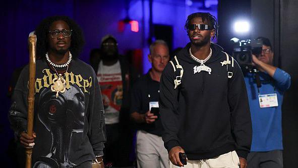 Shedeur Sanders arrives for the Cleveland Browns' pre-season game with the Carolina Panthers in 2025