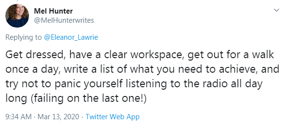 A Twitter user shares some tips for working from home