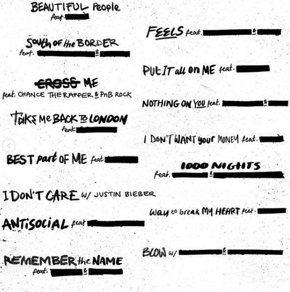 Ed-Sheeran's-album-track-listings-with-names-blacked-out.