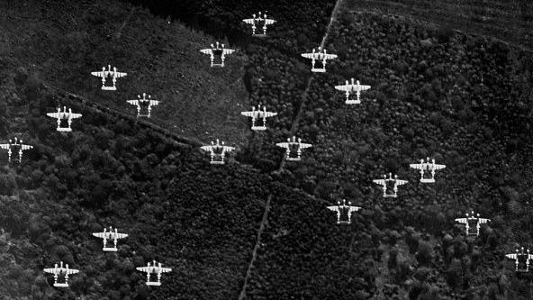 squadron of planes in flight