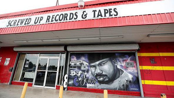 Exterior mural painting of DJ Screw at Screwed Up Records and Tapes, at 3538 W Fuqua, Friday, Sept. 2, 2016 in Houston. 