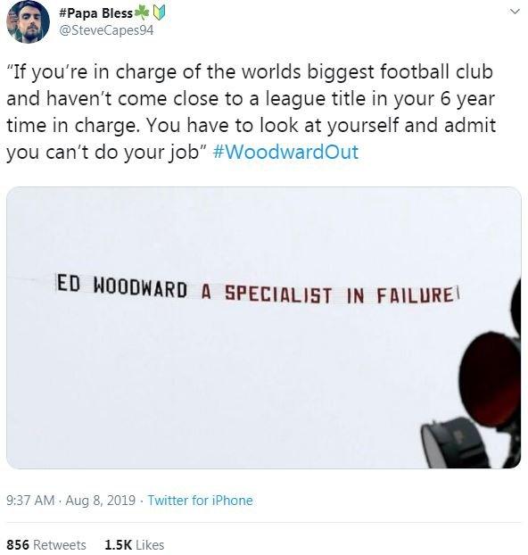 A tweet about Manchester United CEO, Ed Woodward