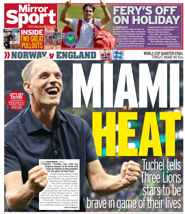 The back page of the Daily Mirror