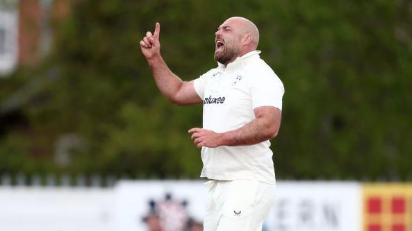 Joe Leach takes a wicket for Worcestershire