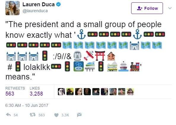 Lauren Duca tweeted: "The president and a small group of people know exactly what (insert emojis) means".