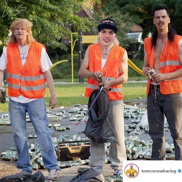 A mocked up image of Max Verstappen litter picking