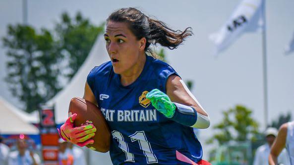Marta Mathews playing for Great Britain against Italy at the 2025 World Games