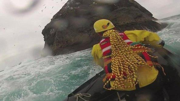 Nick Hancock approaching Rockall by boat