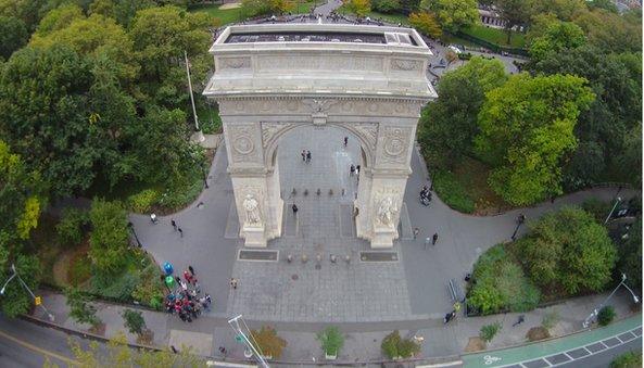 view of Washington Square Park from the arch