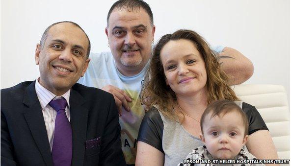 Mr Shehata, parents Alan and Kelly Moseley and baby Tyler