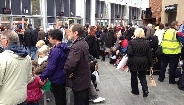 Passenger queue up at the bus station in Northampton