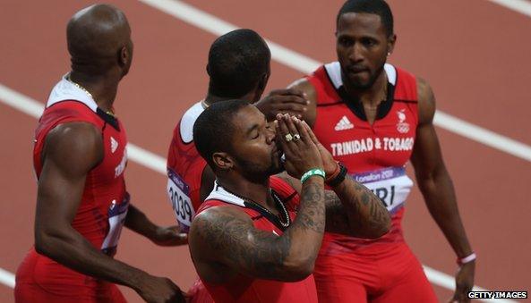 Trinidad and Tobago men's Men's 4 x 100m including Emmanuel Callender secure bronze at London 2012.