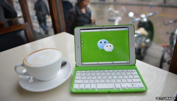 Computer with Wechat logo