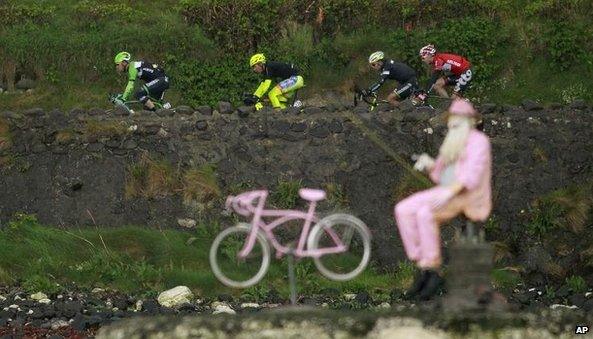 A rider leads a breakaway attack on the north Antrim coast