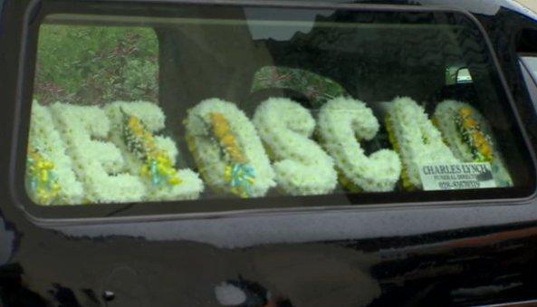 A floral arrangement spelt out the name of 'Wee Oscar'