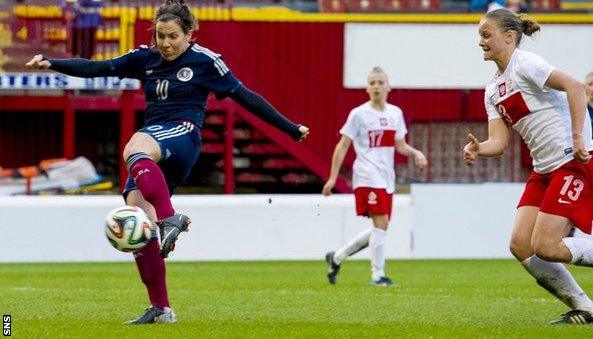 Leanne Crichton scores in Scotland's 2-0 win over Poland