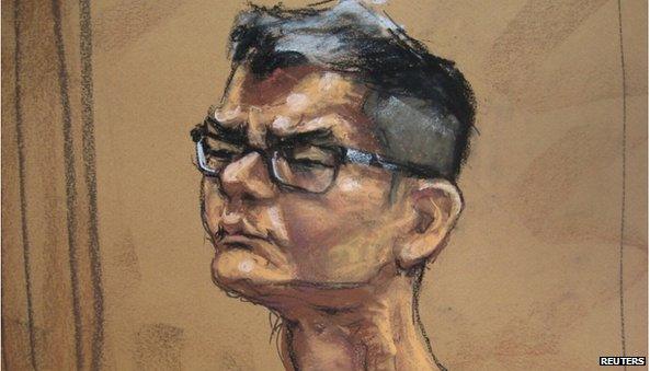 A courtroom sketch of Mr Kurniawan