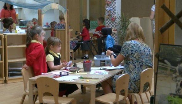 Children and staff in nursery school