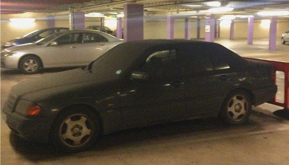 The unlocked Mercedes was abandoned in the Broadway Plaza car park, off Five Ways in Birmingham.