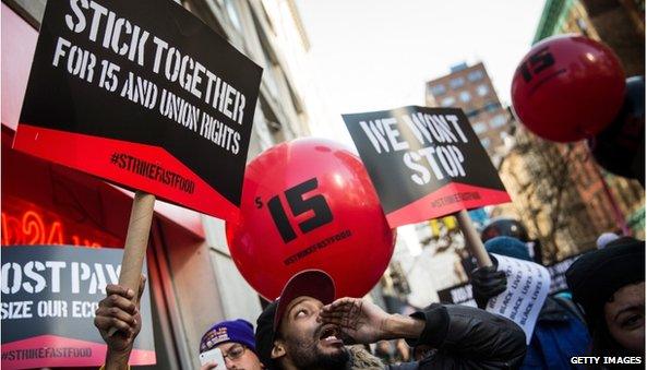 Fast food workers striking in New York City