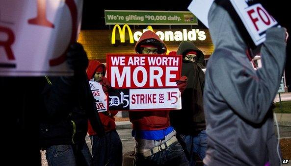 Workers in Michigan protested in the early morning outside a McDonalds