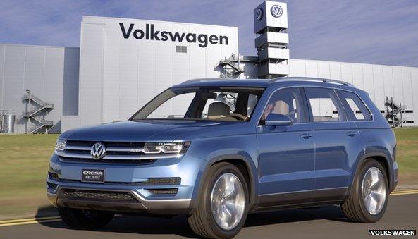 Volkswagen crossblue SUV in front of Chattanooga factory
