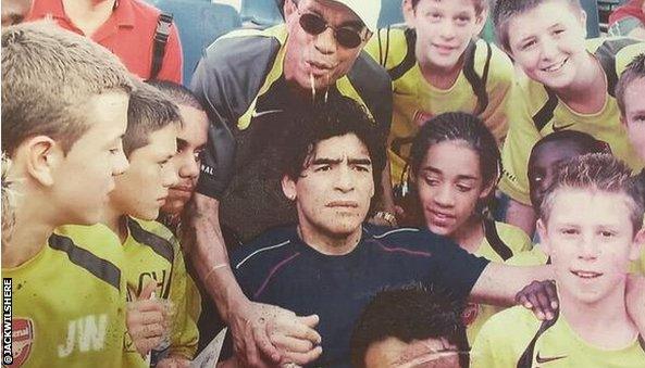 Jack Wilshere (left) meets Diego Maradona