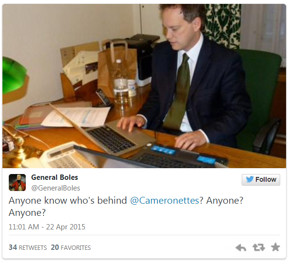 Tweet by satirist General Boles - 22 April 2015