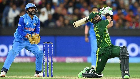 Iftikhar Ahmed of Pakistan bats during the ICC Men's T20 World Cup match between India and Pakistan at Melbourne Cricket Ground on October 23, 2022 in Melbourne, Australia.