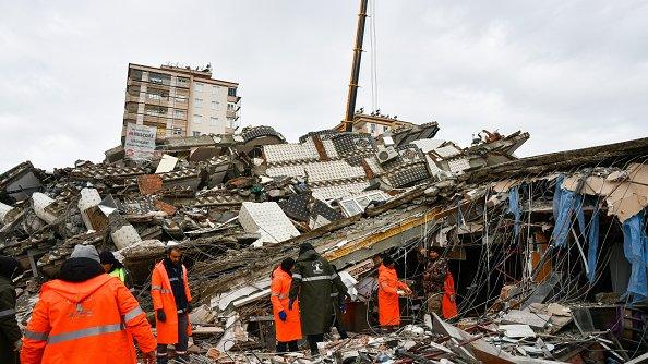 A view of a collapsed building in Gaziantep, Turkey