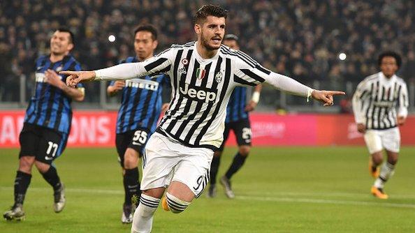 Juventus forward Alvaro Morata celebrates scoring against Inter Milan