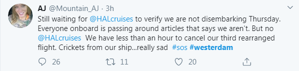 Tweet from Westerdam passenger