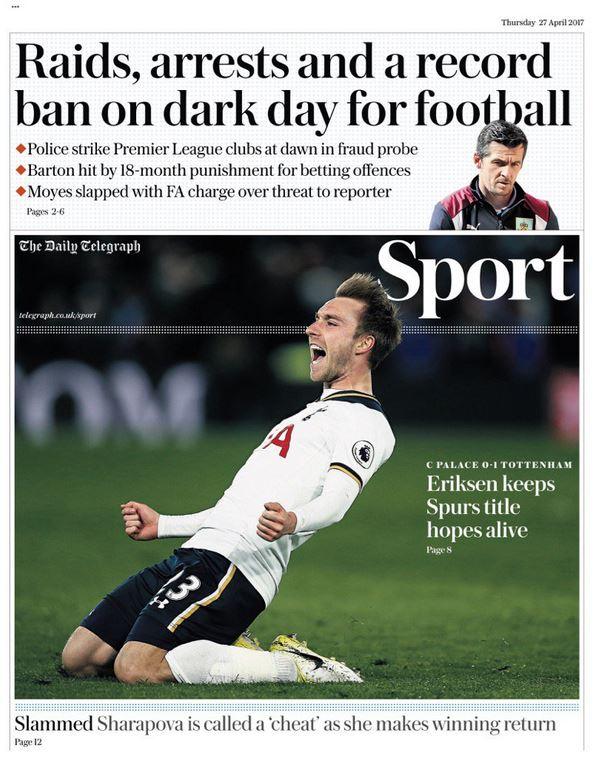 Thursday's Daily Telegraph back page