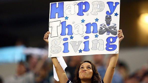 Football supporter at Thanksgiving day game.