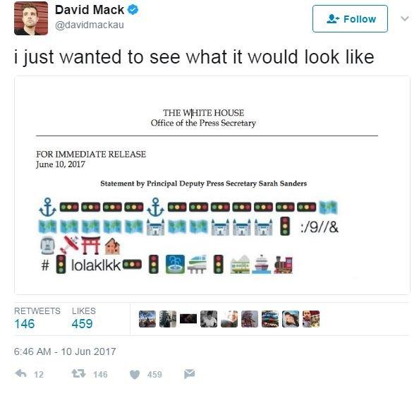 David Mack tweeted a picture of the emoji series mocked up as a White House press statement