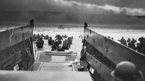 view from inside one of the landing crafts on d-day