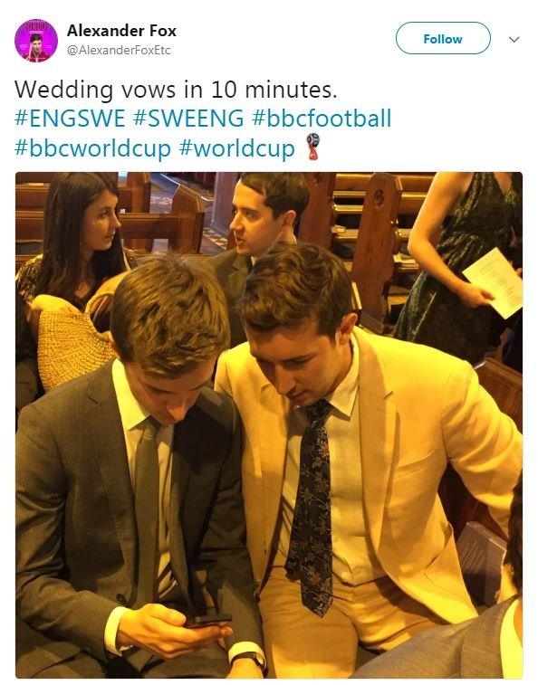 Wedding guests watch the England match