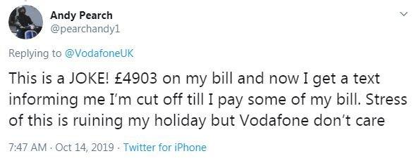 Tweet from angry Vodafone customer Andy Pearch