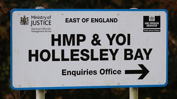 A sign for Hollesley Bay prison