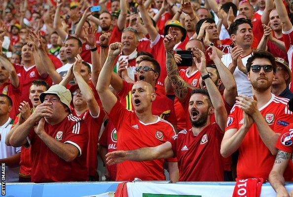 Wales fans cheer on their team in Bordeaux