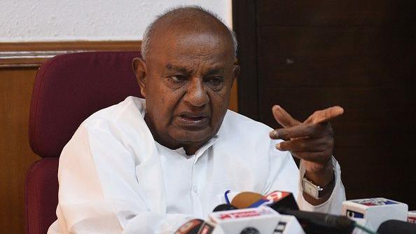 HD Deve Gowda during a press conference at Karnataka Bhawan, on June 28, 2018