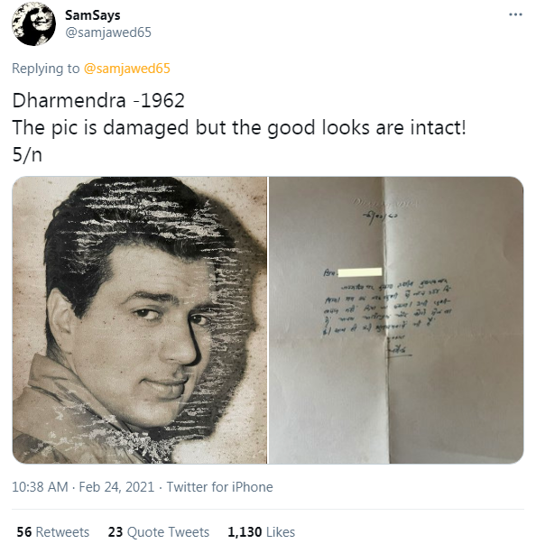 Dharmendra's letter