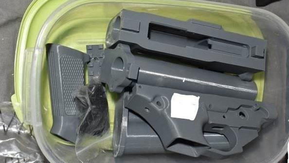 A box of components for firearms made using a 3D printer