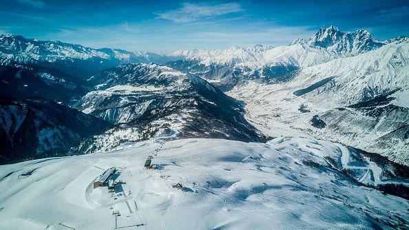 This file photo taken on January 26, 2018 shows a ice capped mountains of Georgia's Tetnuldi ski-resort. 