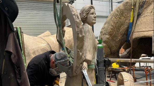 Statue in workshop being sculpted