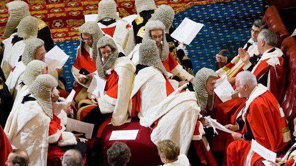 Law Lords of House of Lords in wigs and robes at State Opening of Parliament